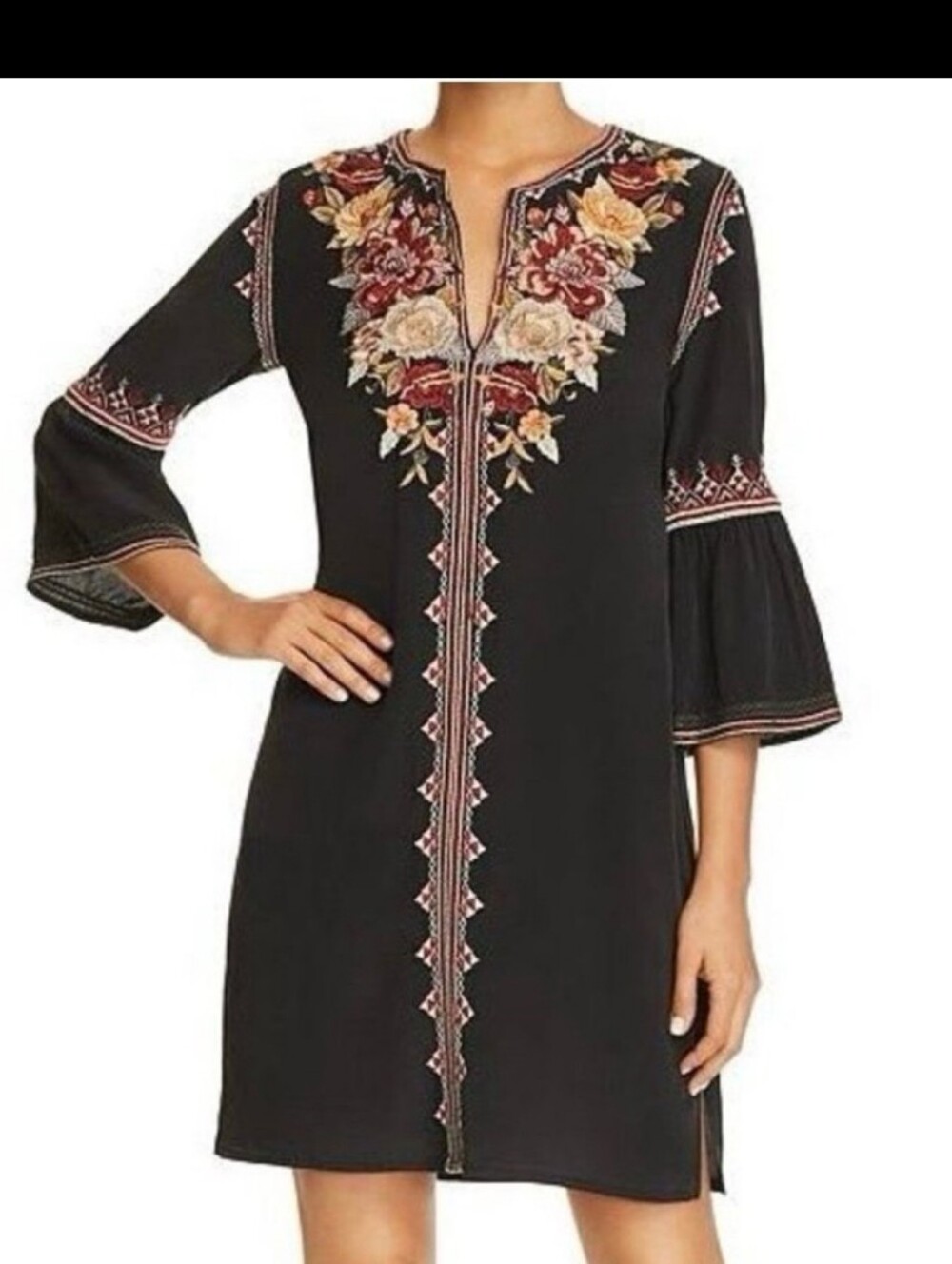 Johnny Was Artemis Flare Sleeve Silk Tunic Dress Size Medium